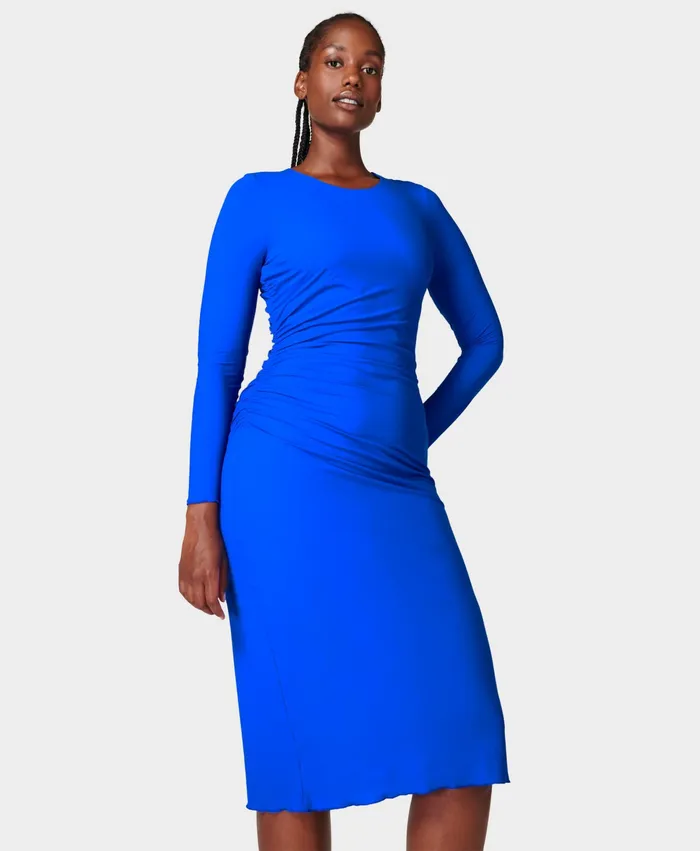 Sweaty Betty Explorer Sculpt Ruched Dress Electric Blue Women Dresses and Jumpsuits