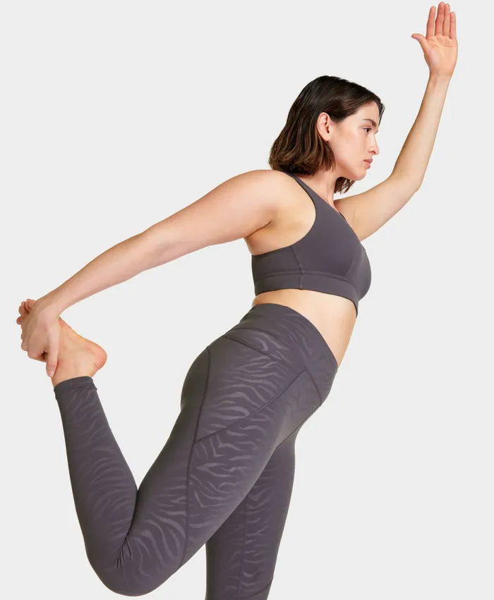 Sweaty Betty Power Embossed Gym Leggings Urban Grey Tiger Emboss Print Women Pocketed