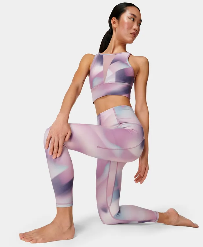 Sweaty Betty Super Soft 78 Yoga Leggings Pink Spliced Gradient Print Women Yoga Pants