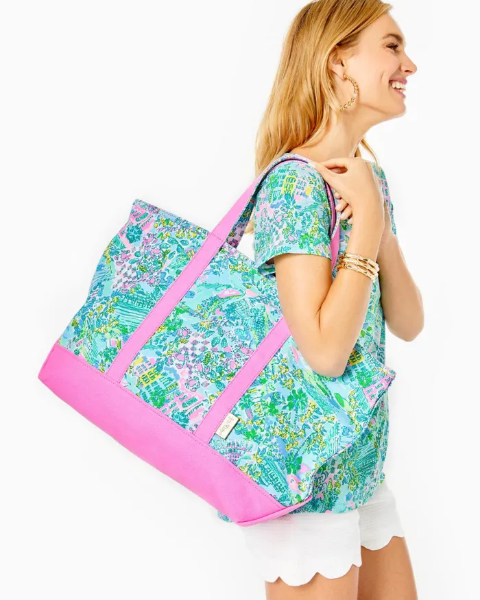 Swim WomenHome and Gifts Lilly Pulitzer Mercato Tote Surf Blue Lilly Loves South Carolina