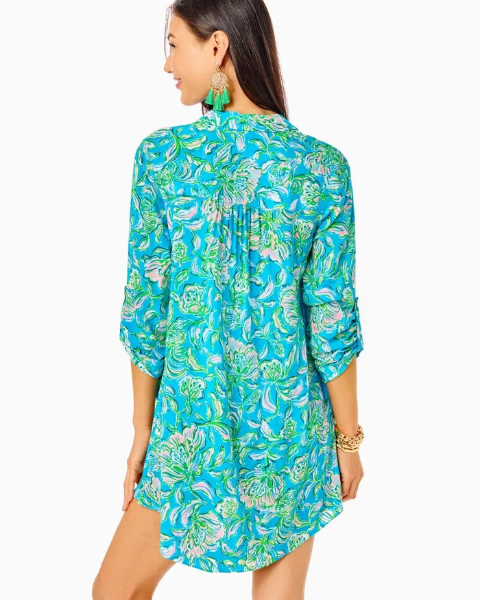 Swim Women Lilly Pulitzer Natalie Shirtdress CoverUp Cumulus Blue Chick Magnet