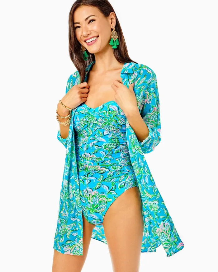 Swim Women Lilly Pulitzer Natalie Shirtdress CoverUp Cumulus Blue Chick Magnet Swim Women Lilly Pulitzer Natalie Shirtdress CoverUp Cumulus Blue Chick Magnet