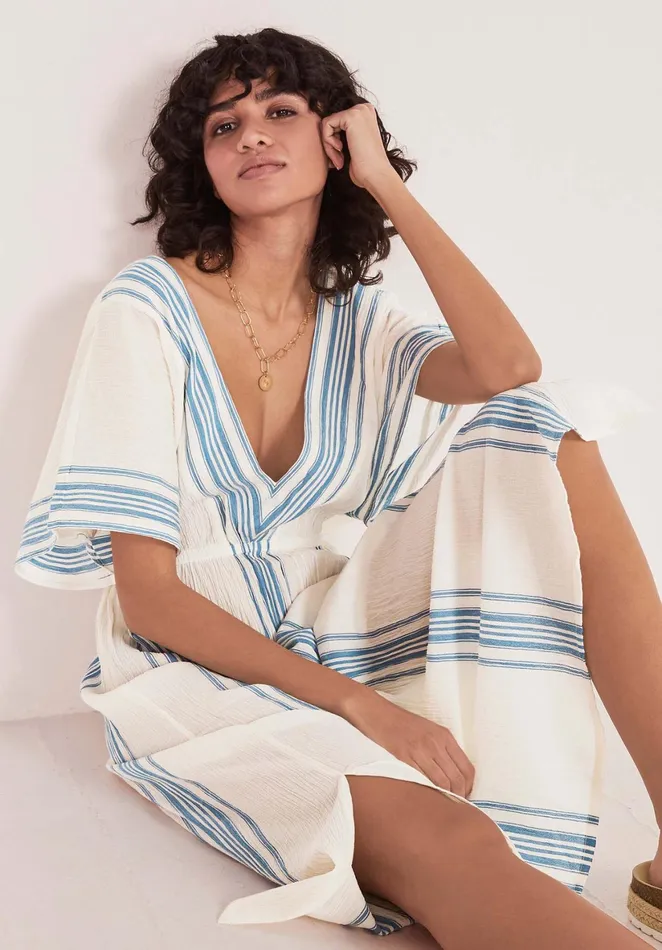 Swimwear Women Hush Fenna Beach Kaftan Whiteblue