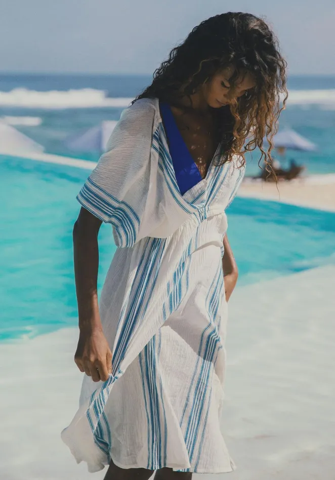 Swimwear Women Hush Fenna Beach Kaftan Whiteblue