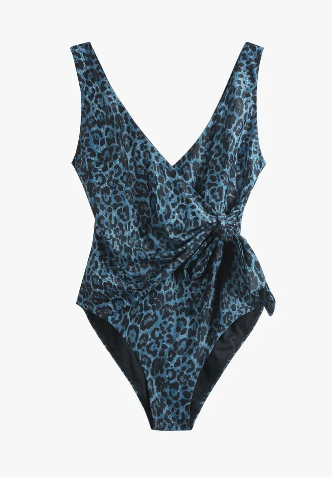 Swimwear Women Hush Tie Front Swimsuit Blue Leopard