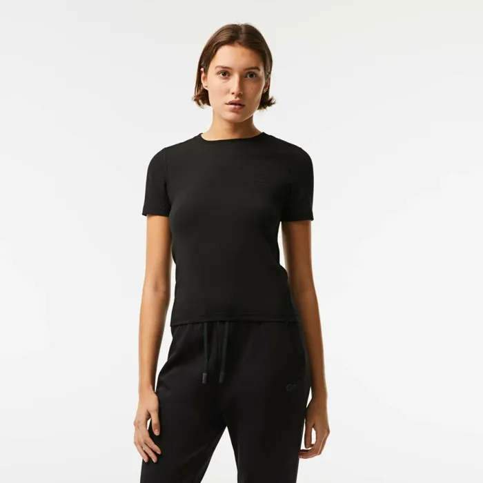 TShirts and Tops Women Lacoste Womens Crew Neck Cotton Blend TShirt Black 031