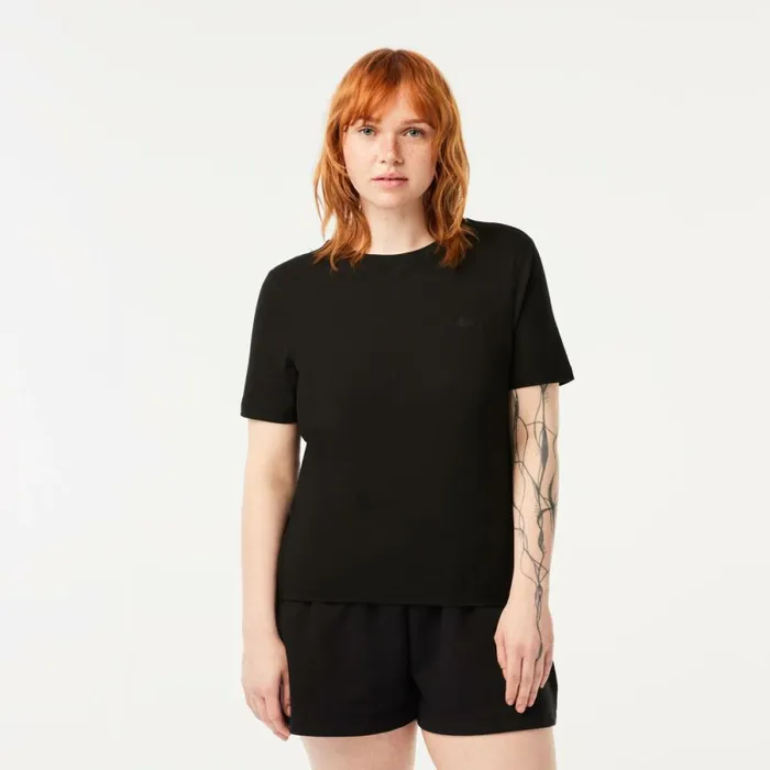 TShirts and Tops Women Lacoste Womens Crew Neck Cotton Blend TShirt Black 031