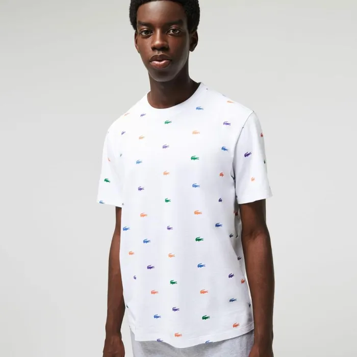 TShirts Men Lacoste Men039s Crocodile Print Crew Neck Cotton Lounge TShirt White Sbh