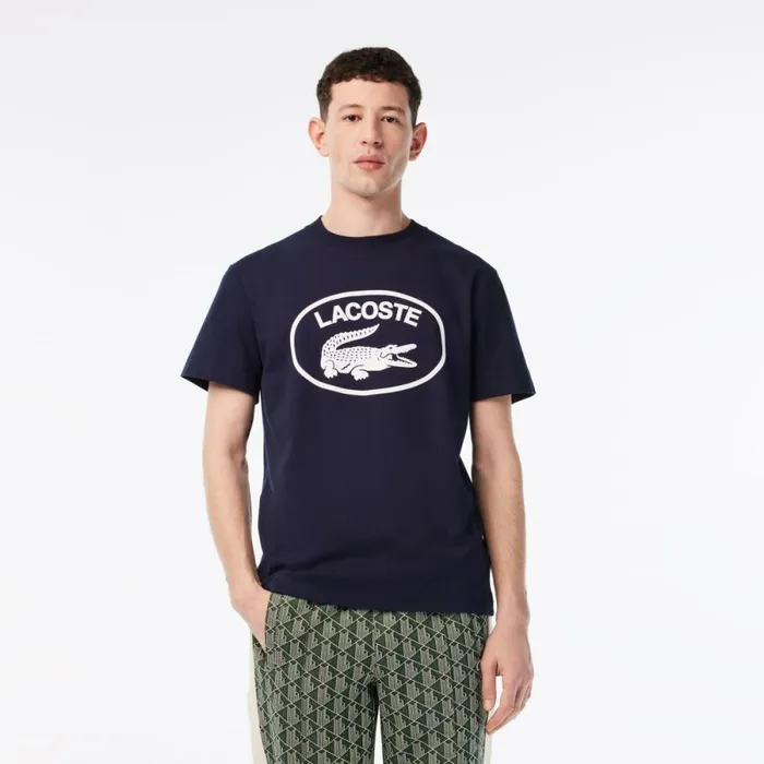 TShirts Men Lacoste Men039s Relaxed Fit Branded Cotton TShirt Navy Blue White Hhw