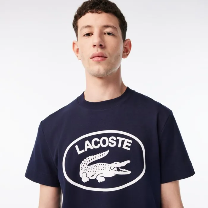 TShirts Men Lacoste Men039s Relaxed Fit Branded Cotton TShirt Navy Blue White Hhw