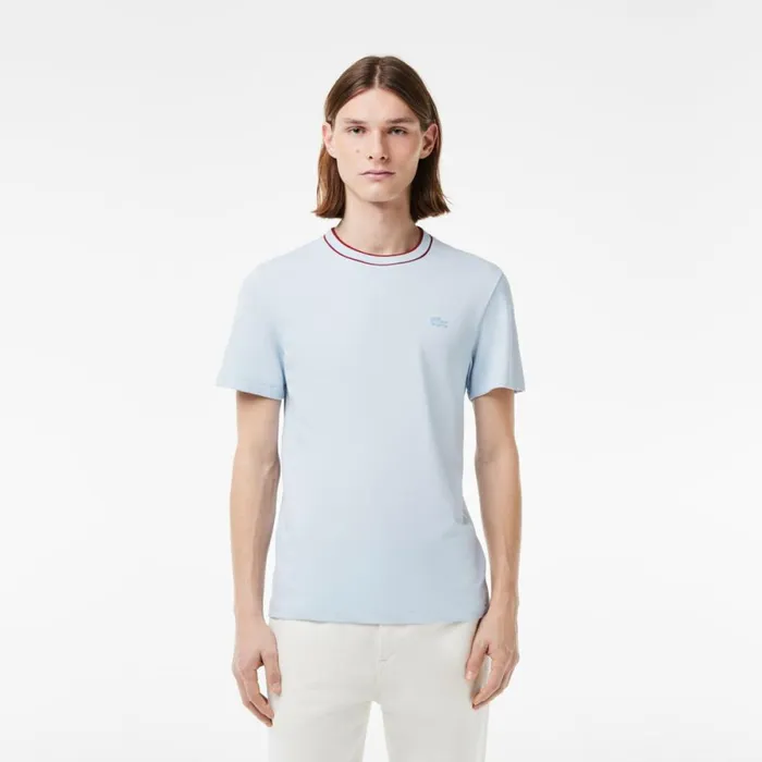 TShirts Men Lacoste Men039s Stretch Piqu Stripe Collar TShirt Phoenix Blue J2g