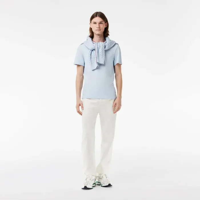 TShirts Men Lacoste Men039s Stretch Piqu Stripe Collar TShirt Phoenix Blue J2g