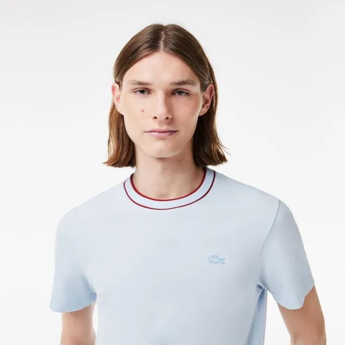 TShirts Men Lacoste Men039s Stretch Piqu Stripe Collar TShirt Phoenix Blue J2g
