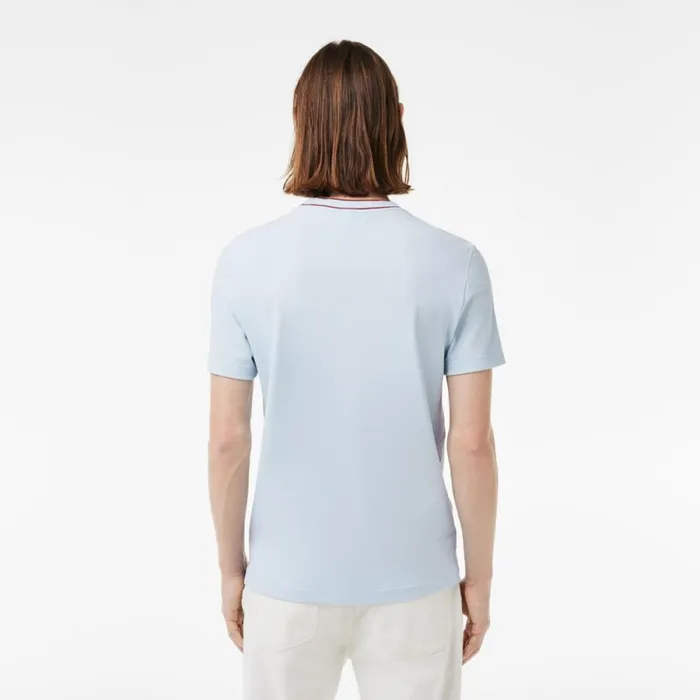 TShirts Men Lacoste Men039s Stretch Piqu Stripe Collar TShirt Phoenix Blue J2g