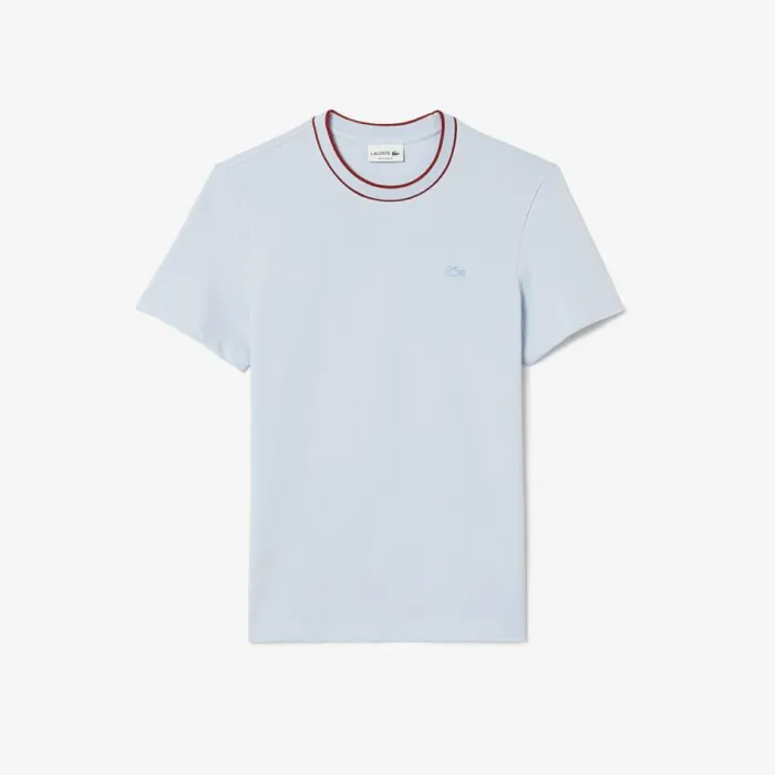 TShirts Men Lacoste Men039s Stretch Piqu Stripe Collar TShirt Phoenix Blue J2g