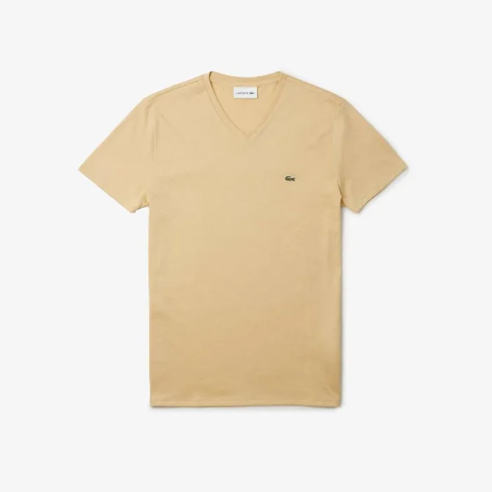 TShirts Men Lacoste Men039s VNeck Pima Cotton Jersey TShirt Beige Ixq