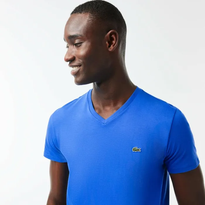 TShirts Men Lacoste Men039s VNeck Pima Cotton Jersey TShirt Blue Siy