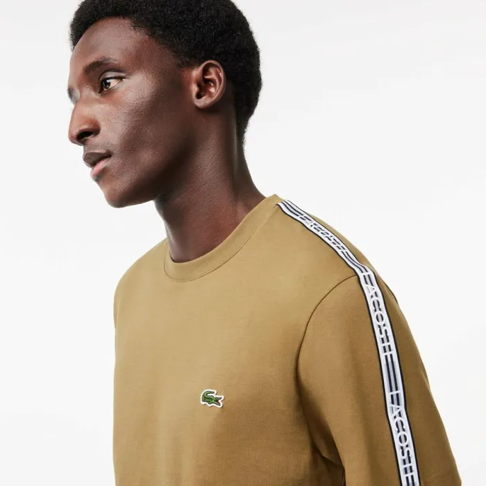 TShirts Men Lacoste Mens Regular Fit Logo Stripe TShirt Brown Six