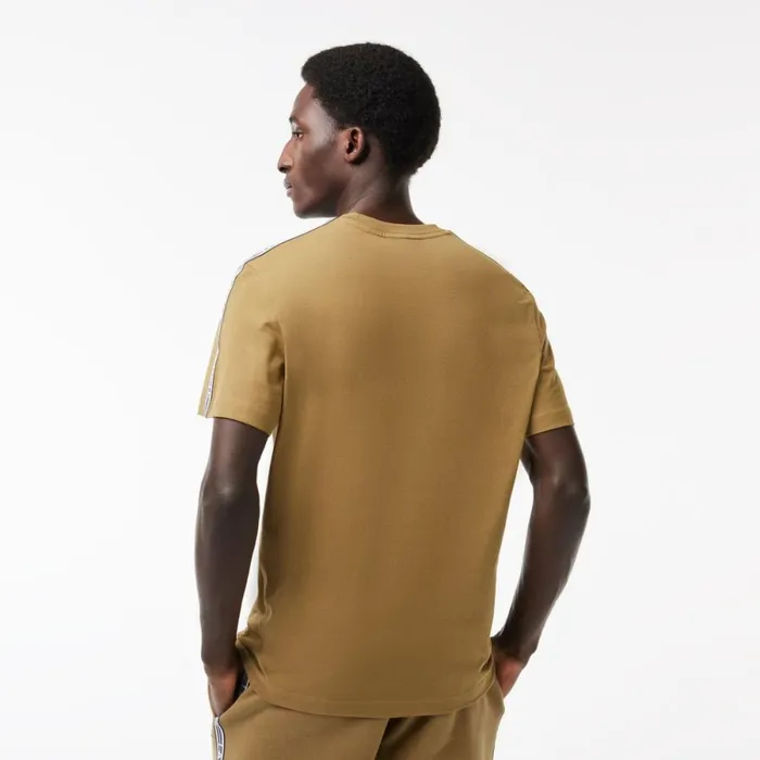 TShirts Men Lacoste Mens Regular Fit Logo Stripe TShirt Brown Six