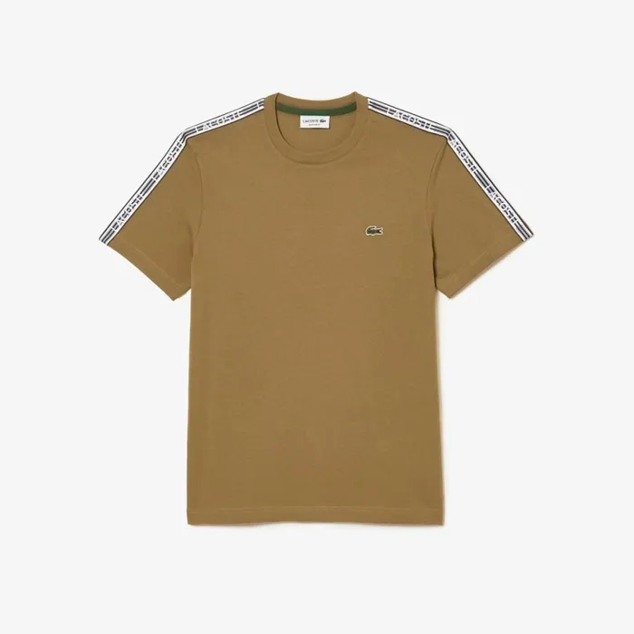 TShirts Men Lacoste Mens Regular Fit Logo Stripe TShirt Brown Six