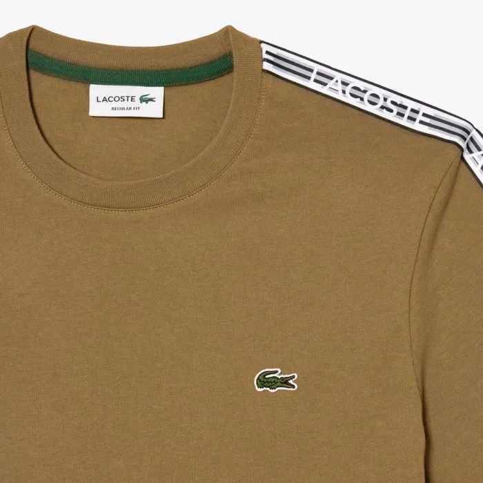 TShirts Men Lacoste Mens Regular Fit Logo Stripe TShirt Brown Six