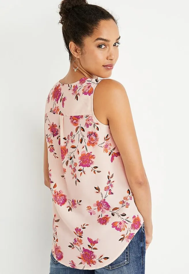 Tan Floral Button Down Tank Top Women Maurices Tops