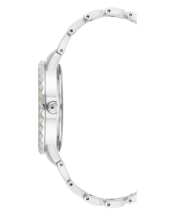 Textured Bezel Bracelet Watch Silvertone Women Nine West Straps Textured Bezel Bracelet Watch Silvertone Women Nine West Straps