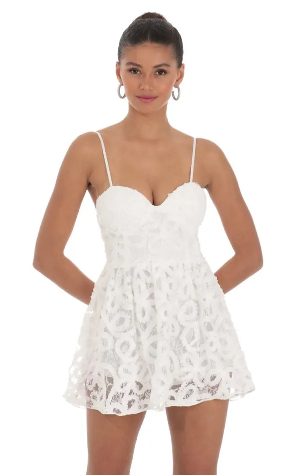 Textured Swirl Aline Romper White Women LUCY IN THE SKY Mini Dresses