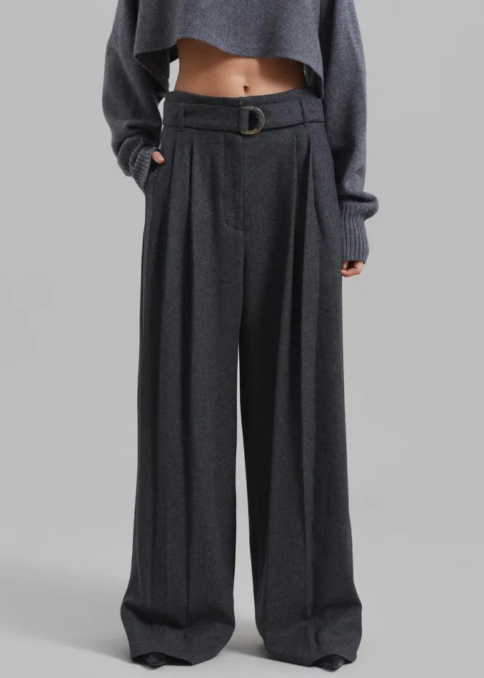 The Frankie Shop 31 Phillip Lim Flannel Oversized Pleated Belted Pants 8211 Charcoal Shop Clothing