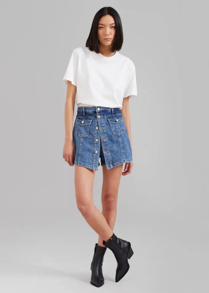 The Frankie Shop Blades Denim Skort 8211 Medium Wash Shop Denim