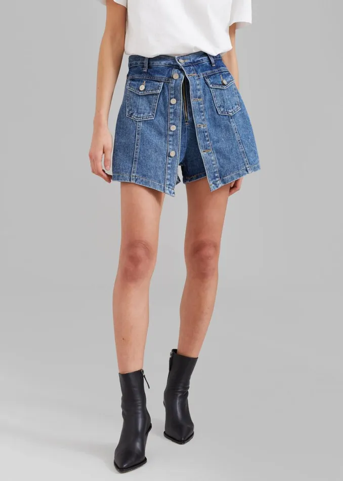 The Frankie Shop Blades Denim Skort 8211 Medium Wash Shop Denim