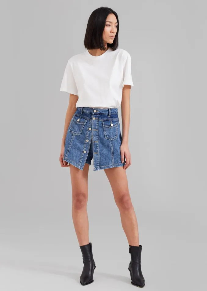 The Frankie Shop Blades Denim Skort 8211 Medium Wash Shop Denim