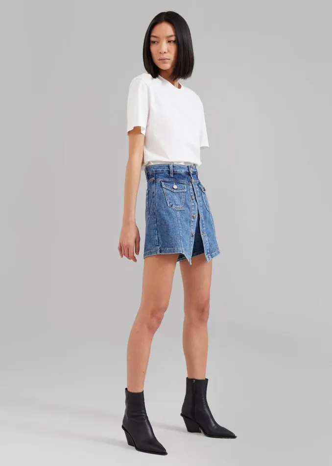 The Frankie Shop Blades Denim Skort 8211 Medium Wash Shop Denim