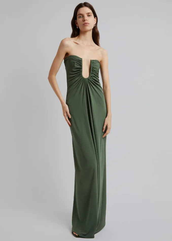 The Frankie Shop Christopher Esber Arced Palm Strapless Dress 8211 Bottle Green Shop Dresses