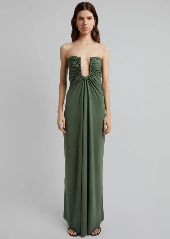 The Frankie Shop Christopher Esber Arced Palm Strapless Dress 8211 Bottle Green Shop Dresses