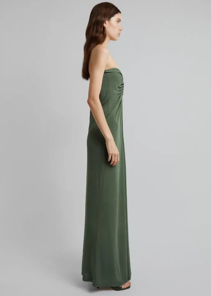 The Frankie Shop Christopher Esber Arced Palm Strapless Dress 8211 Bottle Green Shop Dresses
