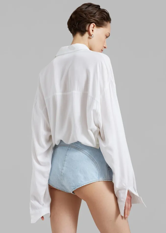 The Frankie Shop Coperni Denim HighWaisted Briefs 8211 Ice Blue Shop Denim