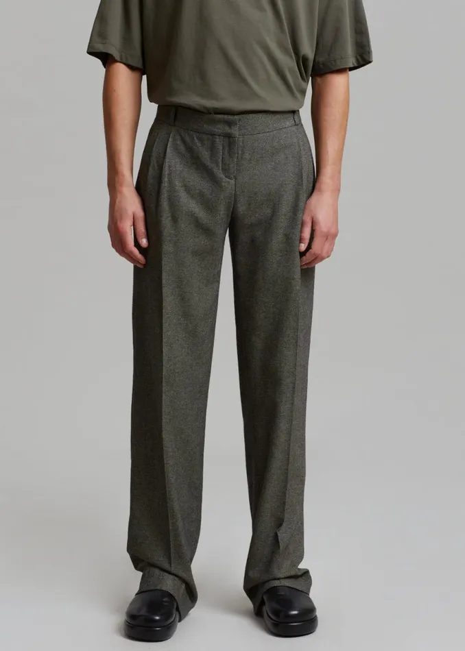 The Frankie Shop Coperni Lowrise Loose Tailored Trousers 8211 Dark Moss Shop Clothing