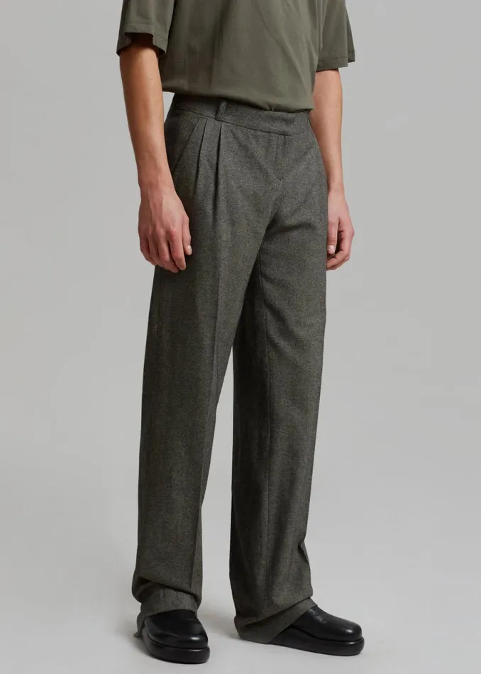 The Frankie Shop Coperni Lowrise Loose Tailored Trousers 8211 Dark Moss Shop Clothing