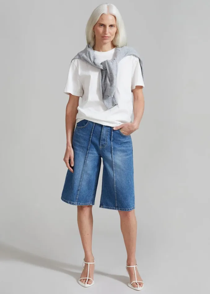 The Frankie Shop Elia Denim Bermuda Shorts 8211 Medium Wash Shop Denim