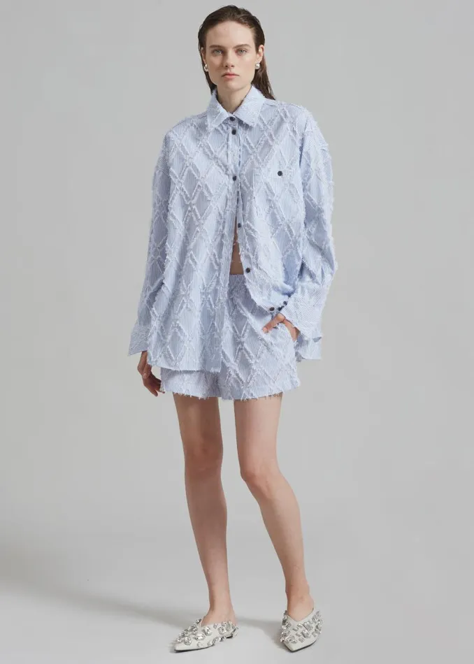 The Frankie Shop Este Fringe Boxer Shorts 8211 Blue Stripe Shop Clothing