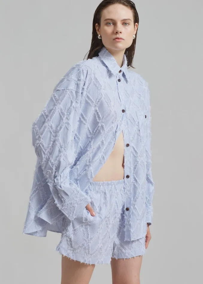 The Frankie Shop Este Fringe Boxer Shorts 8211 Blue Stripe Shop Clothing
