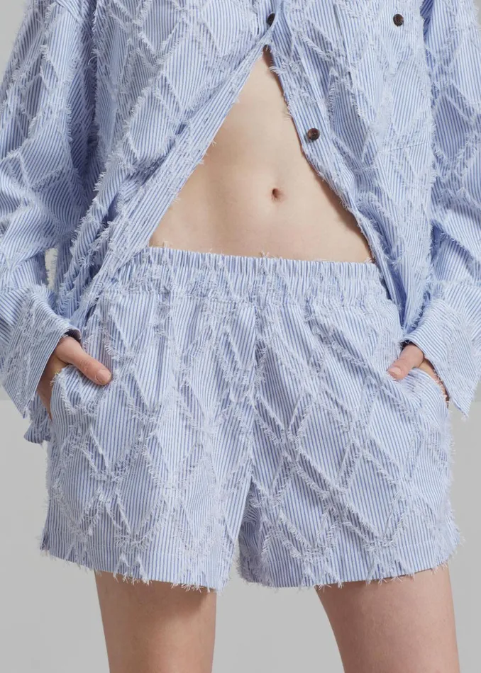 The Frankie Shop Este Fringe Boxer Shorts 8211 Blue Stripe Shop Clothing