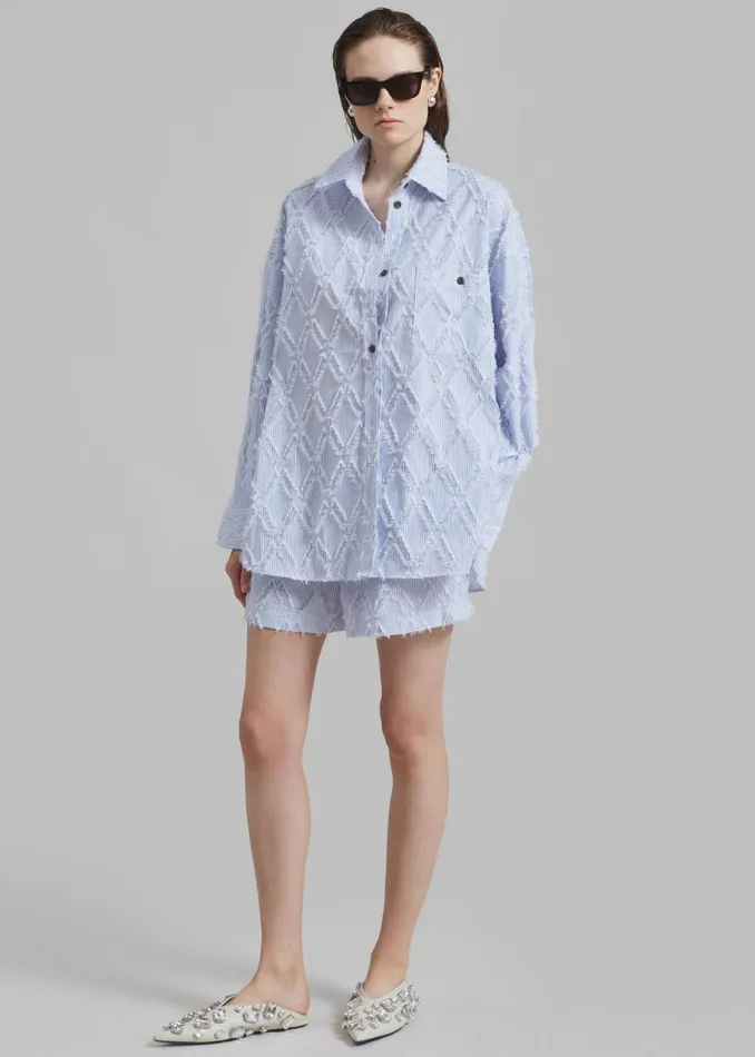 The Frankie Shop Este Fringe Boxer Shorts 8211 Blue Stripe Shop Clothing