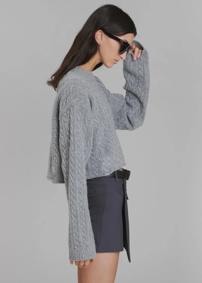 The Frankie Shop Farrah Braided Sweater 8211 Grey Melange Shop Knitwear
