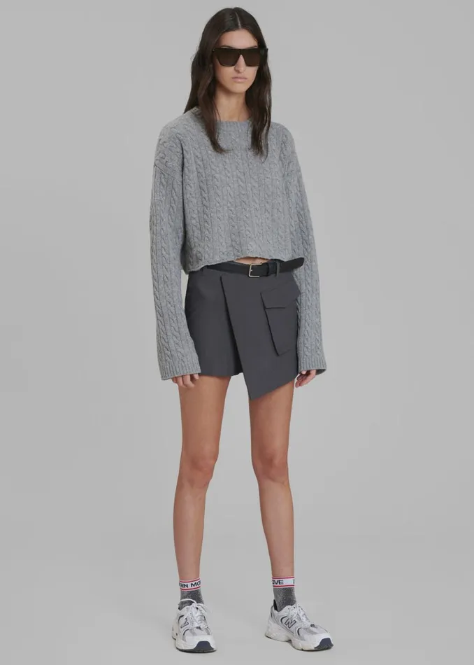 The Frankie Shop Farrah Braided Sweater 8211 Grey Melange Shop Knitwear