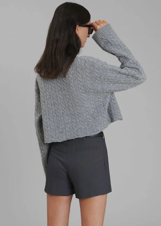 The Frankie Shop Farrah Braided Sweater 8211 Grey Melange Shop Knitwear