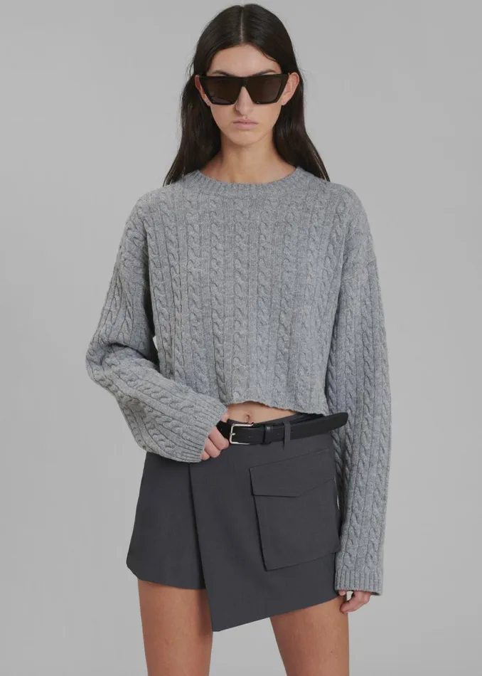 The Frankie Shop Farrah Braided Sweater 8211 Grey Melange Shop Knitwear