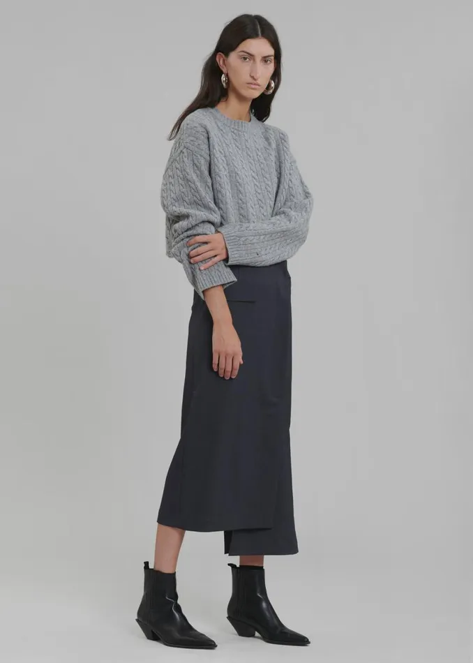 The Frankie Shop Farrah Braided Sweater 8211 Grey Melange Shop Knitwear