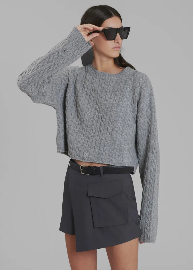 The Frankie Shop Farrah Braided Sweater 8211 Grey Melange Shop Knitwear